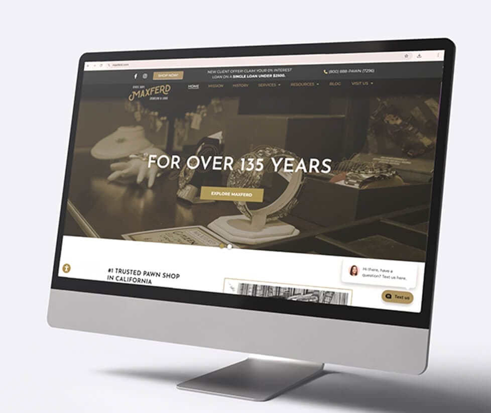 A computer screen displaying Maxferd's website.