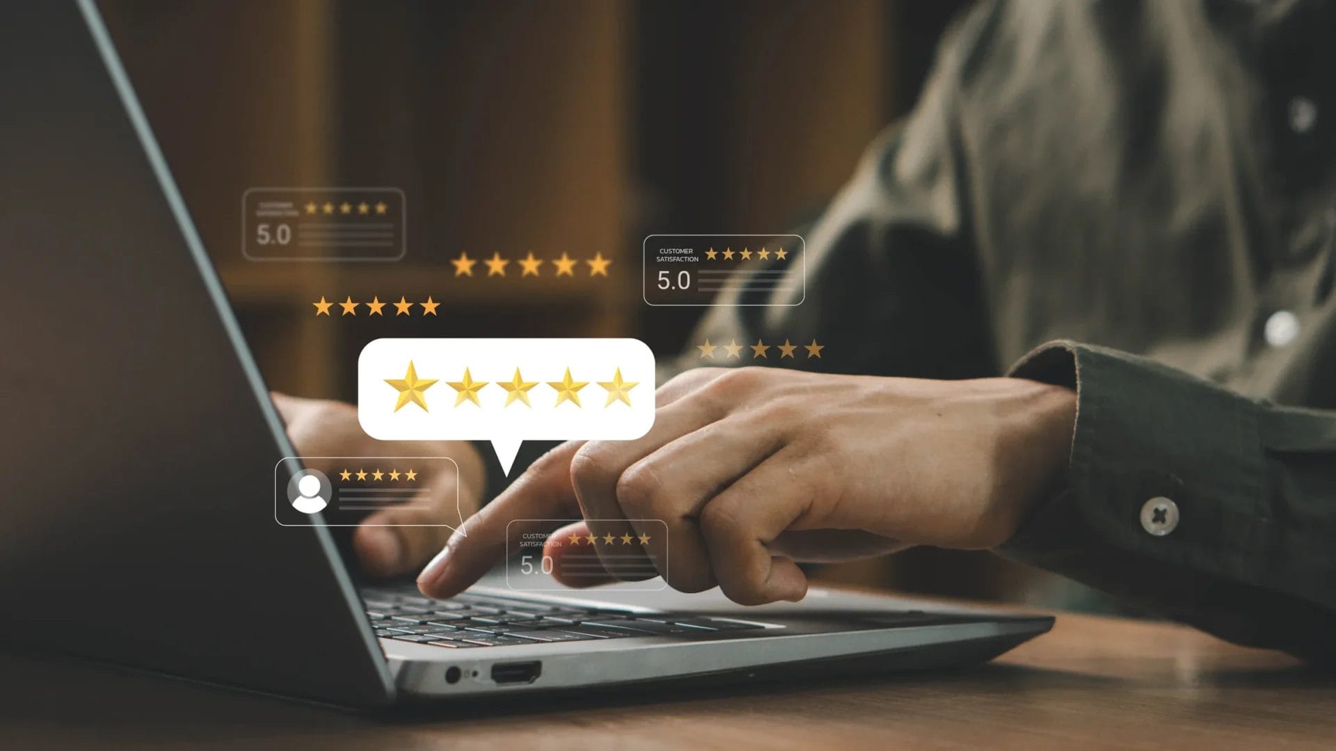 user give rating to service experience on online application, Customer review satisfaction feedback survey concept, Customer can evaluate quality of service leading to reputation ranking of business.