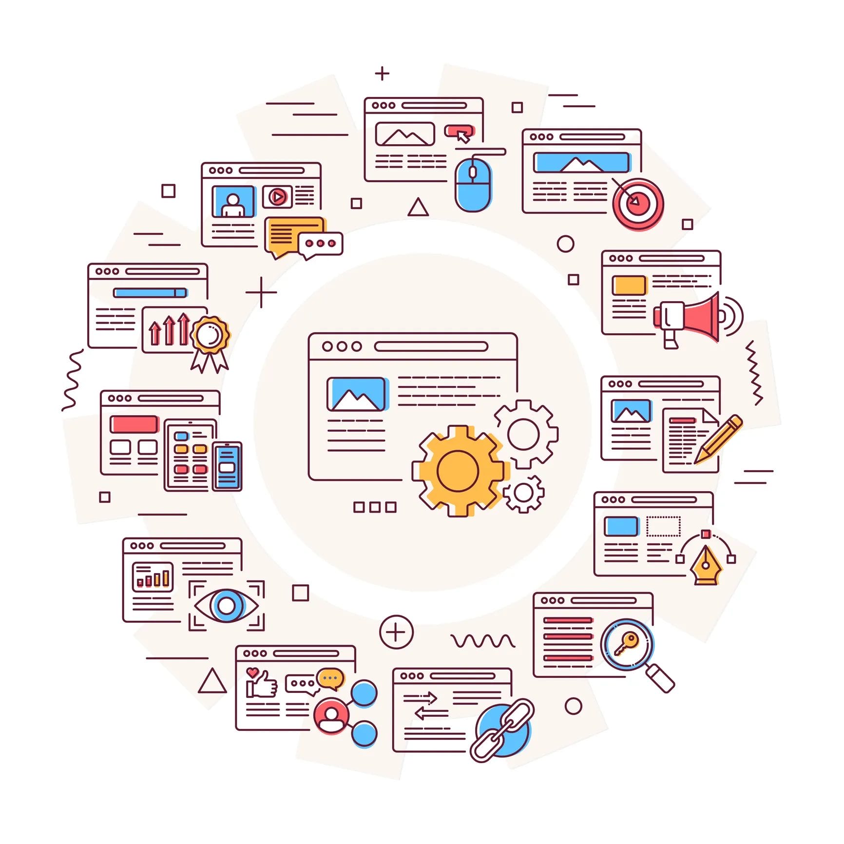 graphic representation of wcag compliance, showing the four principles—perceivable, operable, understandable, robust—arranged in a circular layout with supporting visuals for each