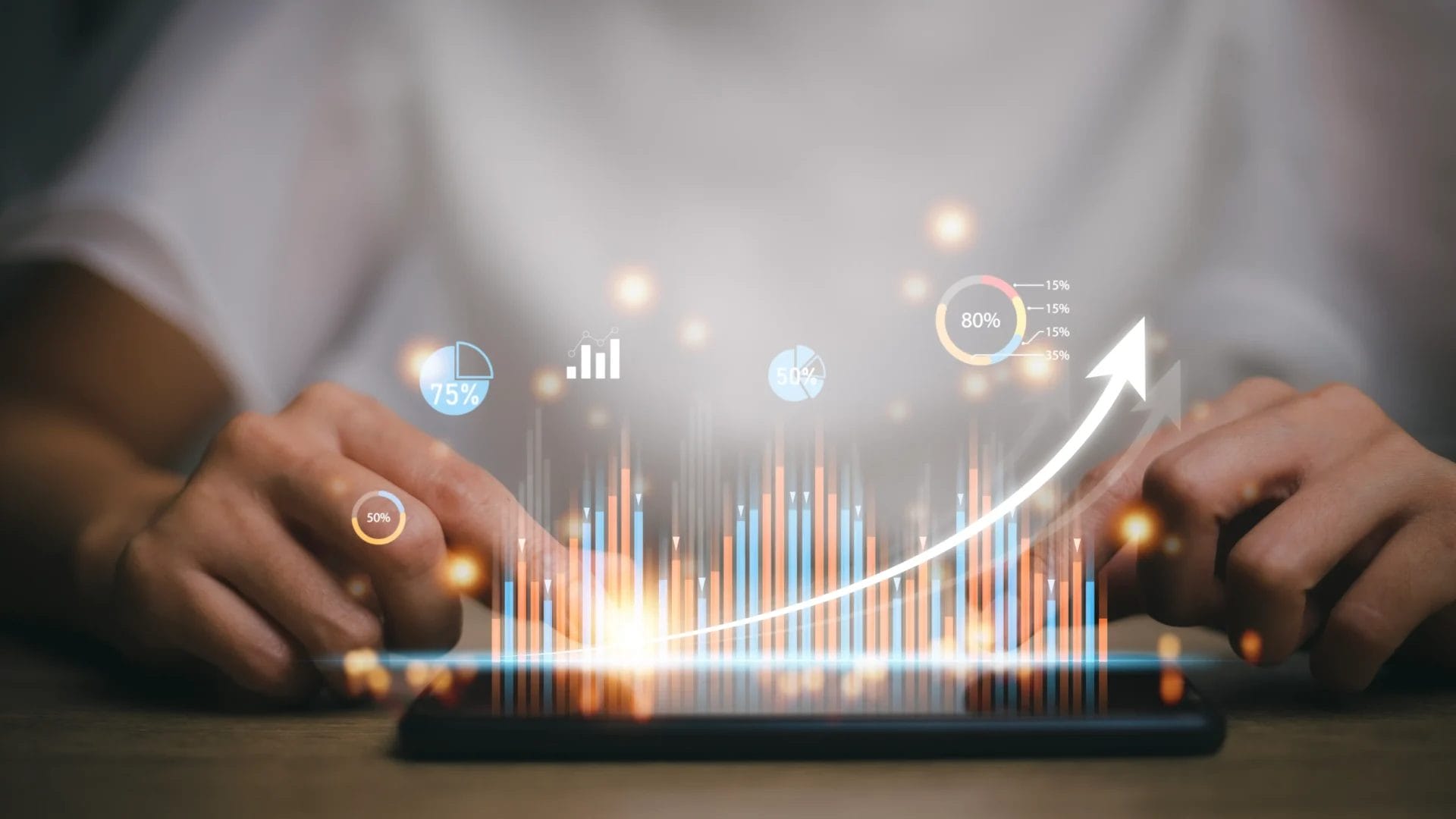 business graph on a virtual screen showing up the retorn of interest of cro for small business product of using data driver stratetegies