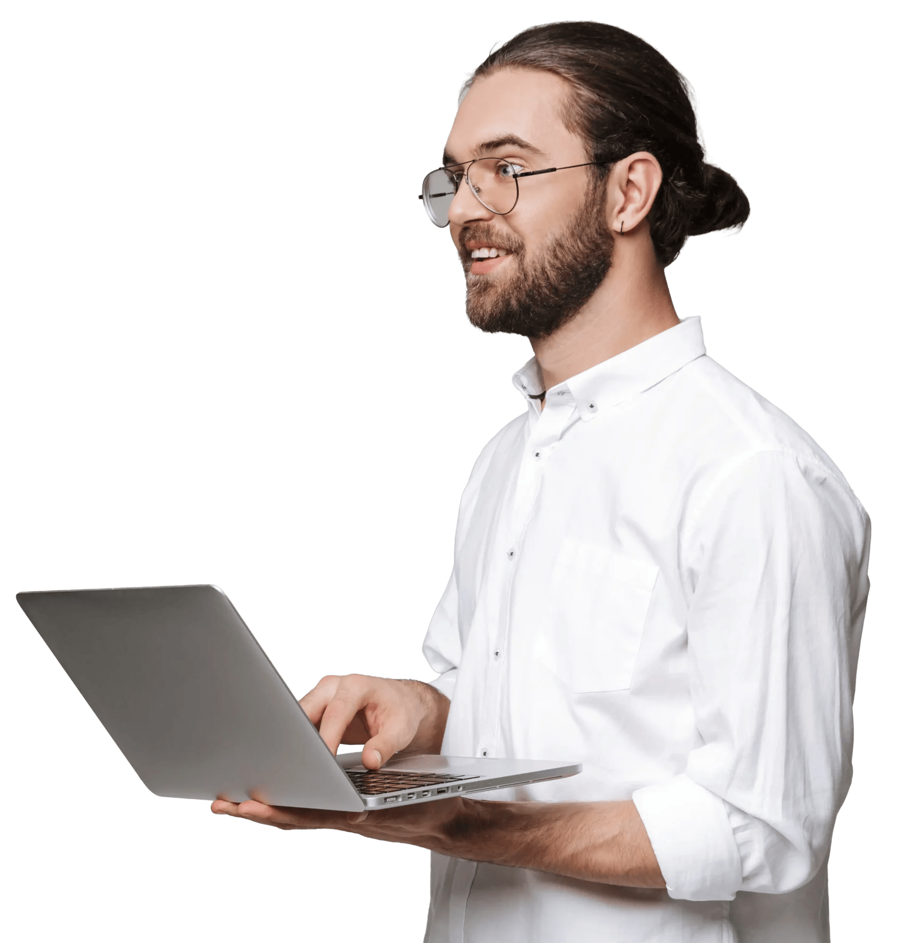 man posing isolated with a laptop