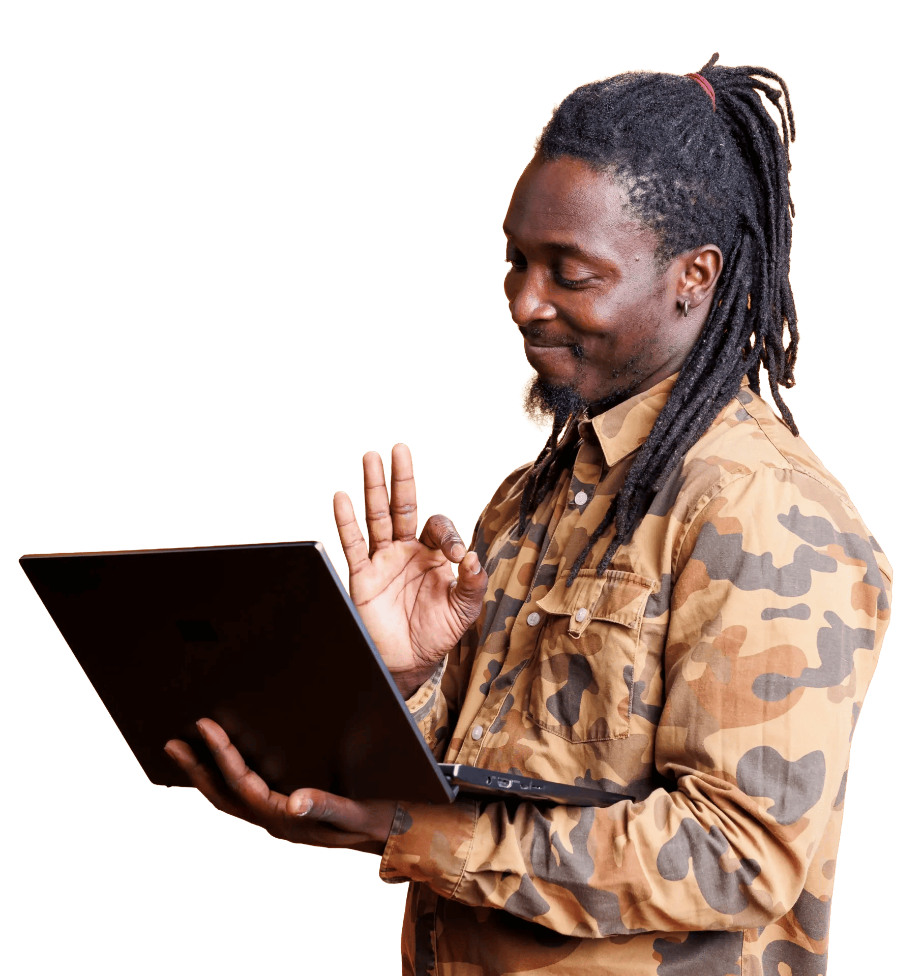 man reading good news on laptop
