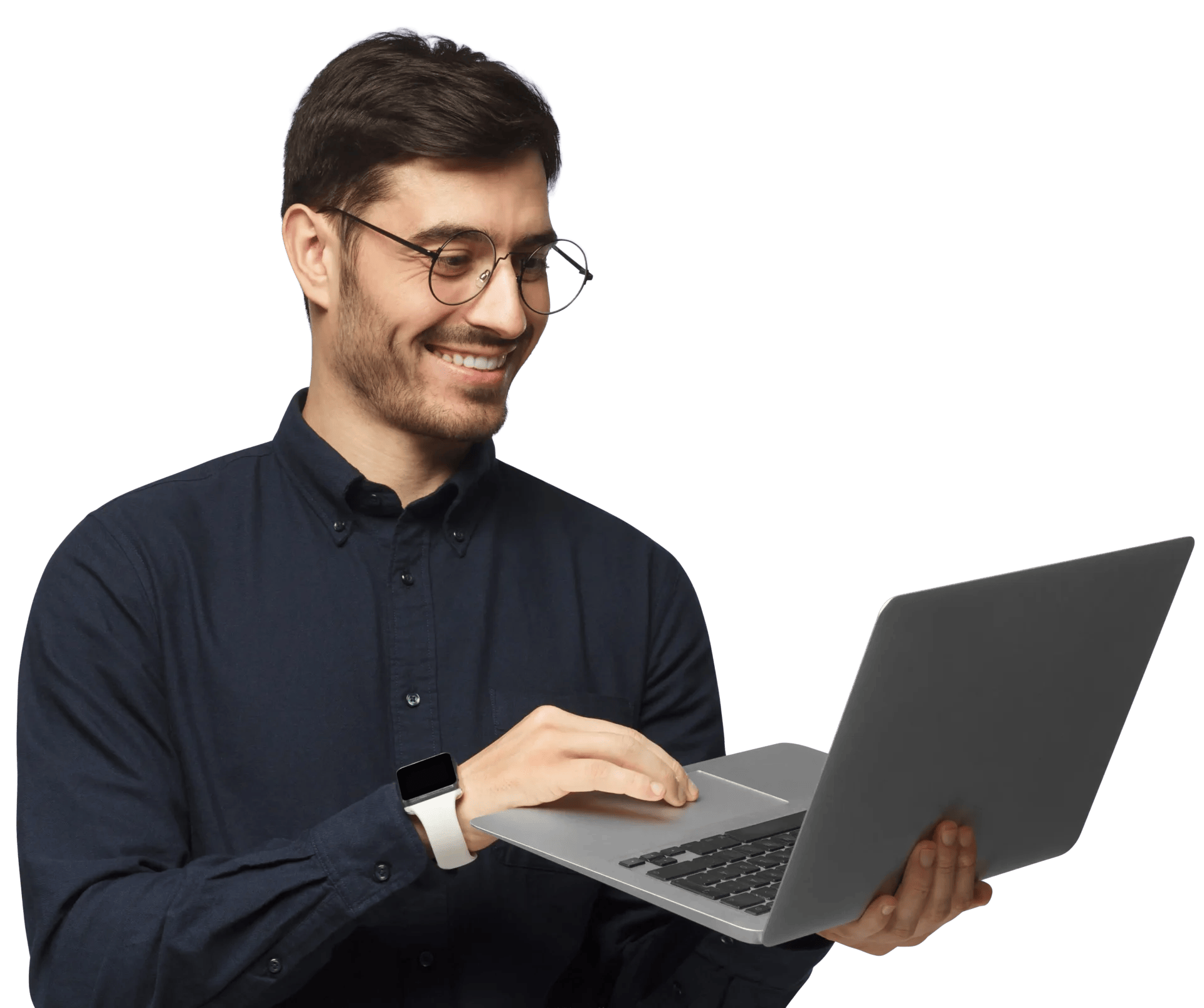 portrait of young business man holding laptop