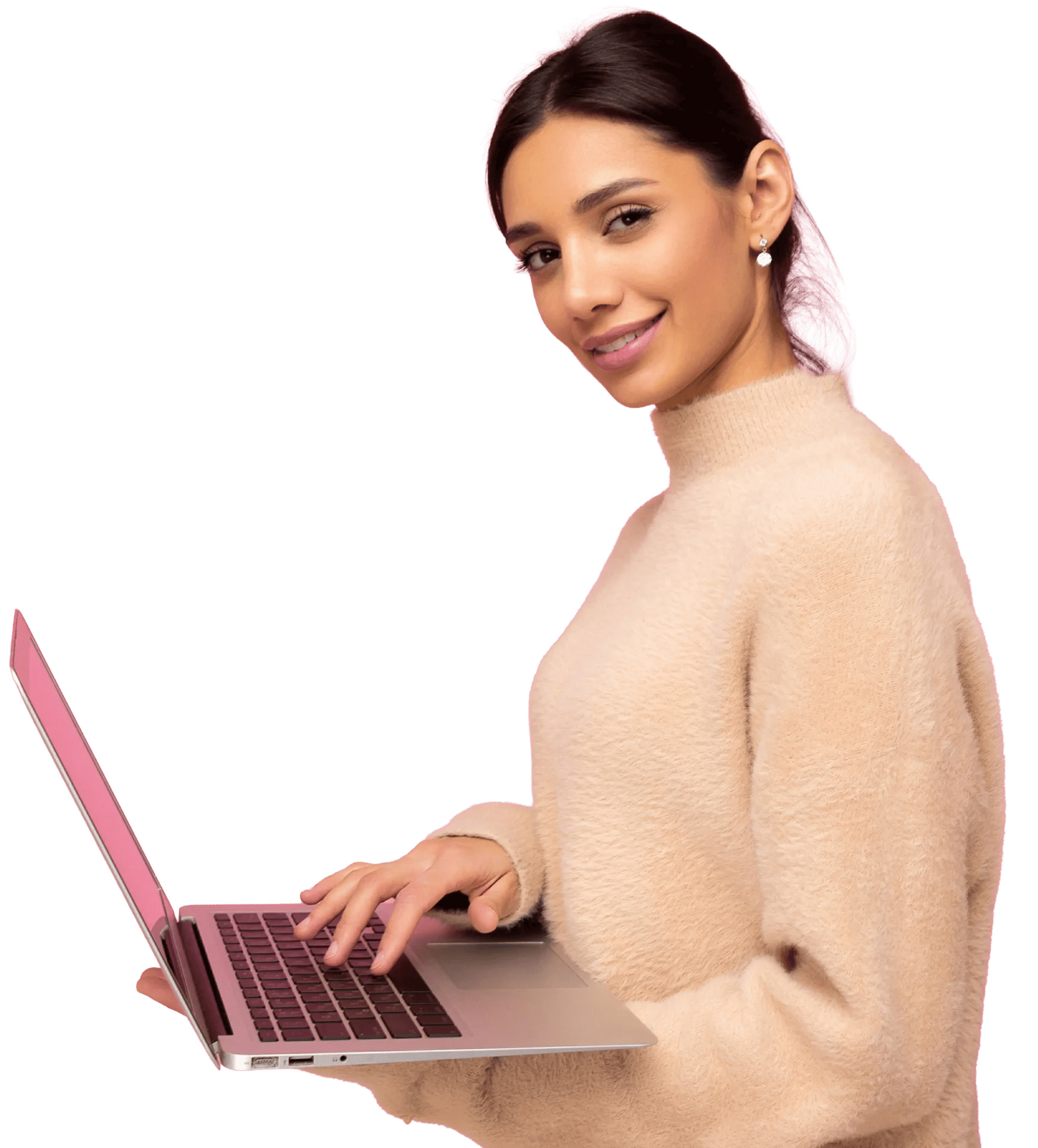 side profile photo of beautiful smiling young woman