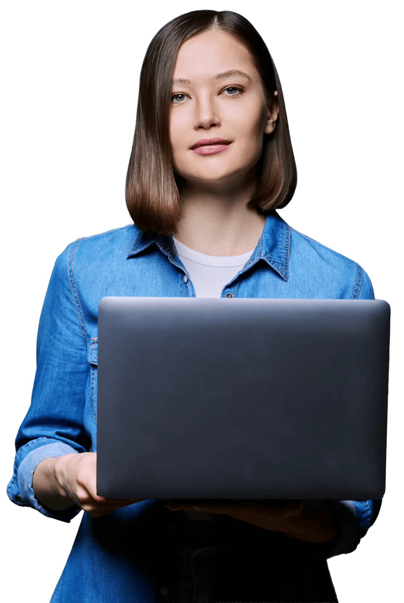 smiling young woman with laptop