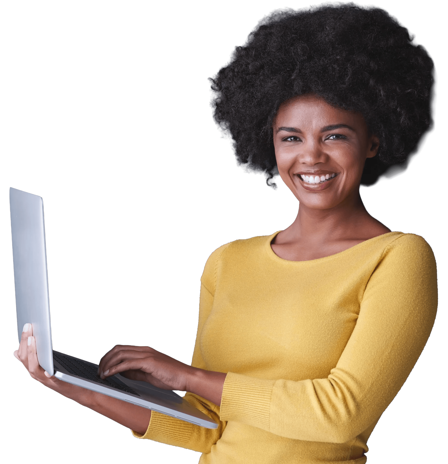 studio shot of a young woman using her laptop