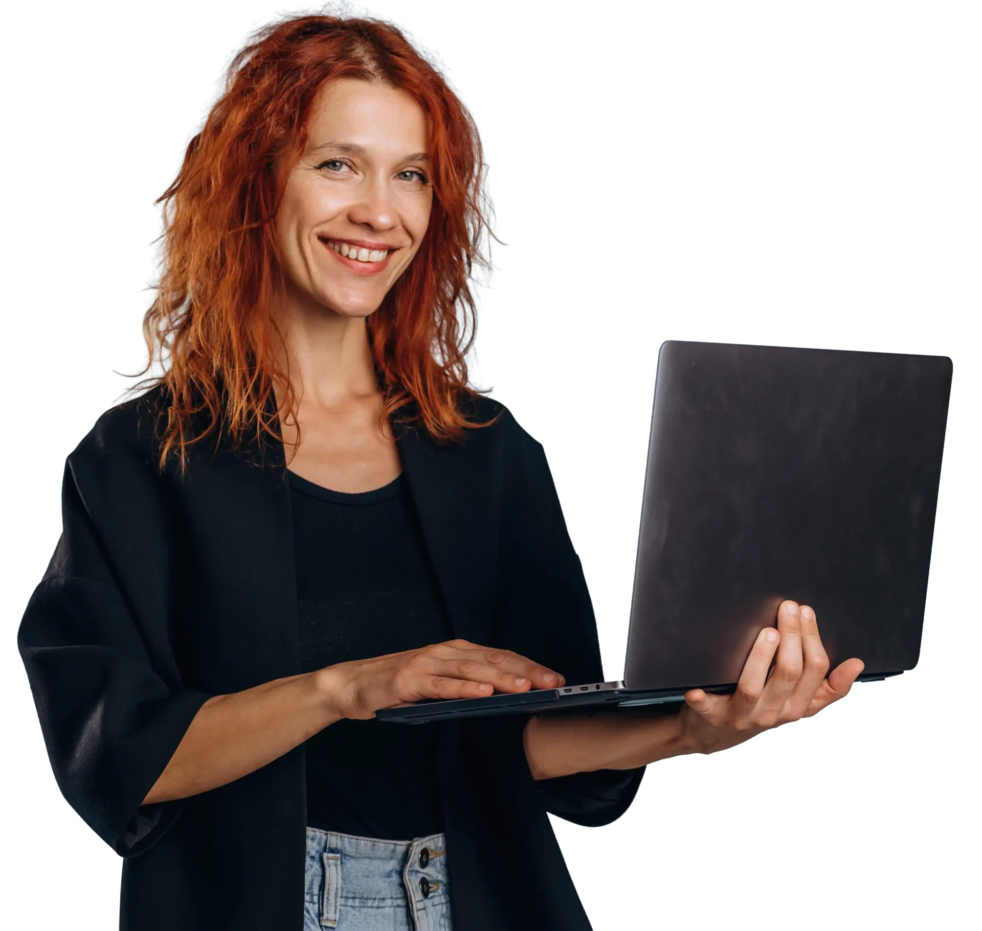 woman in the studio holding laptop