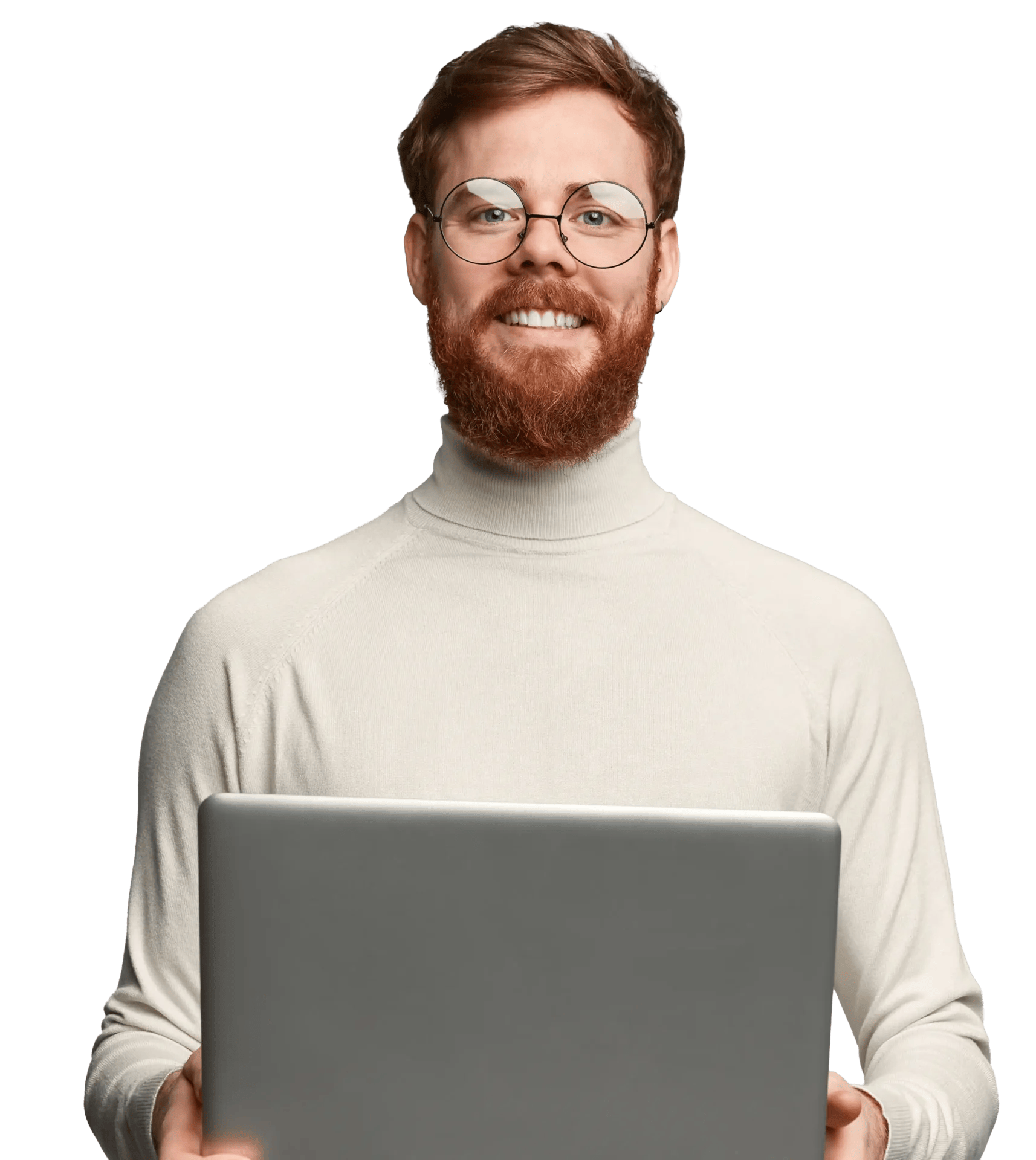 cheerful programmer with laptop