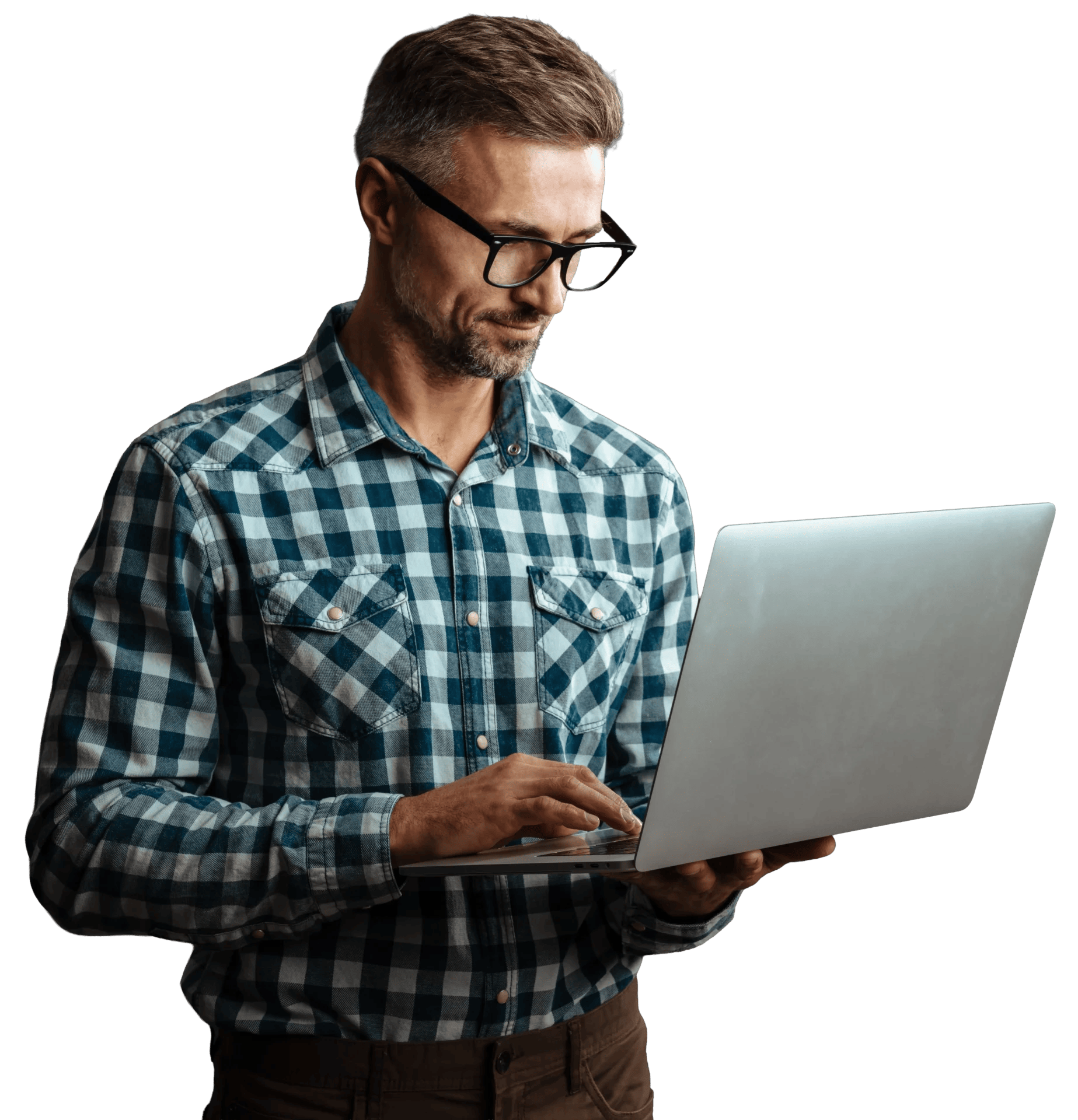 concentrated man using laptop computer