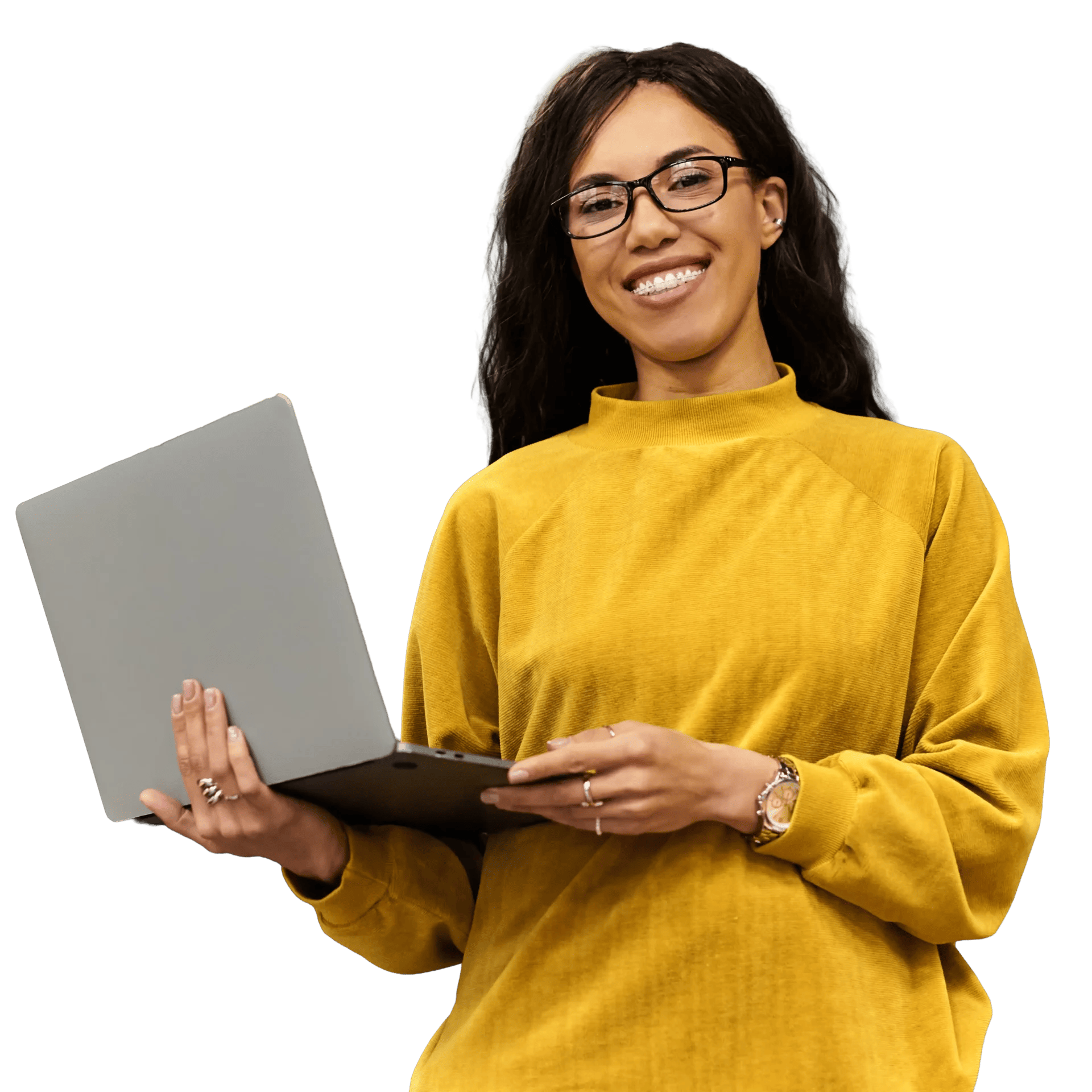 elegant and confident young woman with a laptop